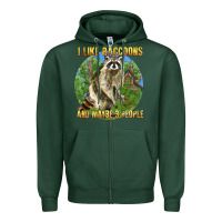 Sports Green i like raccoons and 3 people Zipper Hoodie - BarkalooDesign