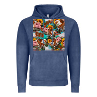 Vintage Denim cow with aztec and sunflowers seamless pattern Vintage Hoodie - FaDigitalArtStudio