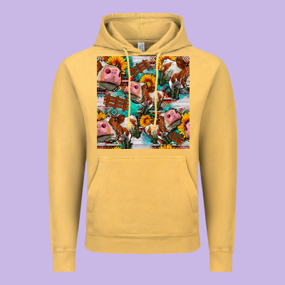 Cow With Aztec And Sunflowers Seamless Pattern Vintage Hoodie Designed By Fadigitalartstudio