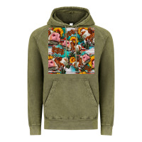 Vintage Olive cow with aztec and sunflowers seamless pattern Vintage Hoodie - FaDigitalArtStudio