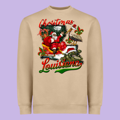Louisiana Christmas With  Afro Santa Heavyweight Sweatshirt Designed By Barkaloodesign