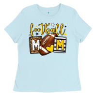Baby Blue Football mom yellow team color Ladies Tee - HowdyJamesFarm