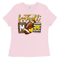 Bubblegum Pink Football mom yellow team color Ladies Tee - HowdyJamesFarm
