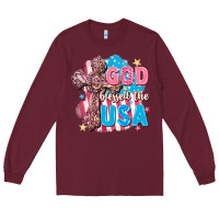 Burgundy God Blessed the USA Long Sleeve Tee - FaDigitalArtStudio