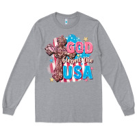 Heather Grey God Blessed the USA Long Sleeve Tee - FaDigitalArtStudio