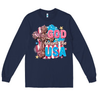 Navy God Blessed the USA Long Sleeve Tee - FaDigitalArtStudio