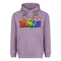 Lavender human with hands and pride flags Heavyweight Hoodie - AdoDesignShop