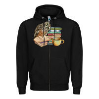 Black owl and books Zipper Hoodie - BarkalooDesign