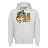 Dove Grey owl and books Zipper Hoodie - BarkalooDesign