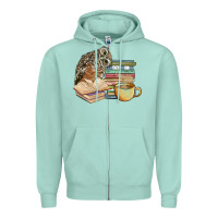 Seafoam owl and books Zipper Hoodie - BarkalooDesign