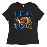 Black Football vibes blue and grey team color Ladies Tee - HowdyJamesFarm