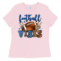 Bubblegum Pink Football vibes blue and grey team color Ladies Tee - HowdyJamesFarm