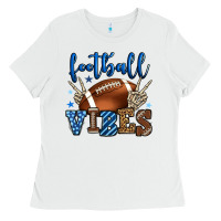 White Football vibes blue and grey team color Ladies Tee - HowdyJamesFarm