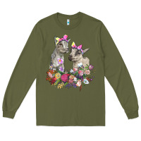 Army Green floral baby goats Long Sleeve Tee - RanaPortraitStore
