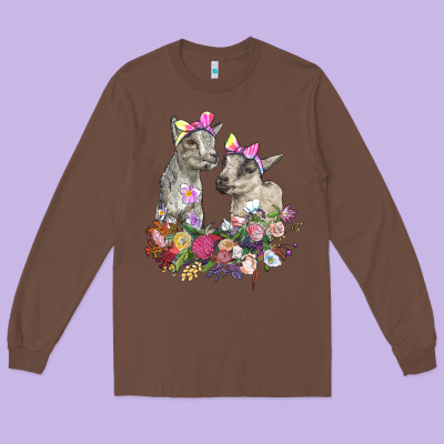 Floral Baby Goats Long Sleeve Tee Designed By Ranaportraitstore