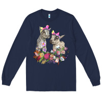 Navy floral baby goats Long Sleeve Tee - RanaPortraitStore