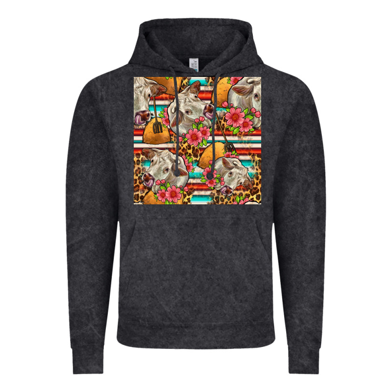 Western Cow With Hay And Flowers Seamless Pattern Vintage Hoodie by FaDigitalArtStudio | Teevron