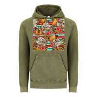 Vintage Olive western cow with hay and flowers seamless pattern Vintage Hoodie - FaDigitalArtStudio