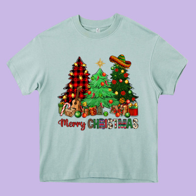 Merry Christmas Trees Heavy Core Tee Designed By Nancycooperartshop