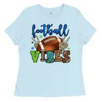 Baby Blue Football vibes green and blue Ladies Tee - HowdyJamesFarm