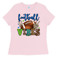 Bubblegum Pink Football vibes green and blue Ladies Tee - HowdyJamesFarm