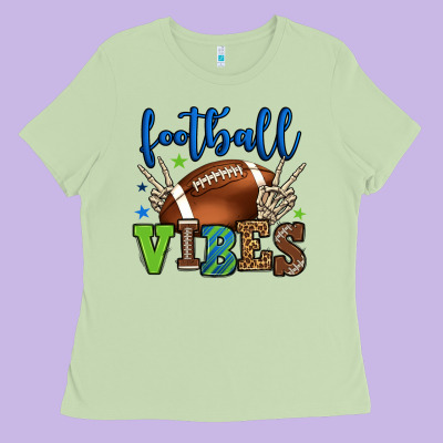 Football Vibes Green And Blue Ladies Tee Designed By Howdyjamesfarm