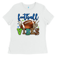 White Football vibes green and blue Ladies Tee - HowdyJamesFarm
