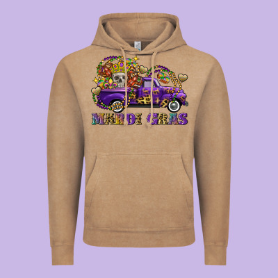 Mardi Gras Skull Truck Vintage Hoodie Designed By Fadigitalartstudio