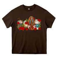 Chocolate Brown Lady of Guadalupe Coffee Cups Heavy Core Tee - texasbilliewilder