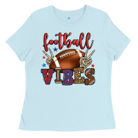 Baby Blue Football vibes red and blue Ladies Tee - HowdyJamesFarm
