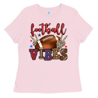 Bubblegum Pink Football vibes red and blue Ladies Tee - HowdyJamesFarm