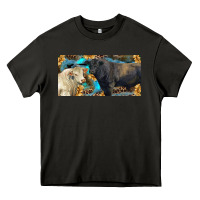 Asphalt Charolais and black angus bull with sunflower and leopard Heavy Core Tee - RanaPortraitStore