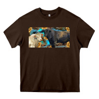 Chocolate Brown Charolais and black angus bull with sunflower and leopard Heavy Core Tee - RanaPortraitStore