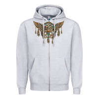 Heather Grey native dream catcher with owl Zipper Hoodie - BarkalooDesign