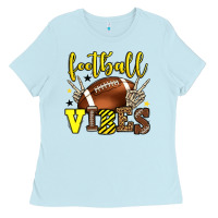 Baby Blue Football vibes yellow and black team color Ladies Tee - HowdyJamesFarm