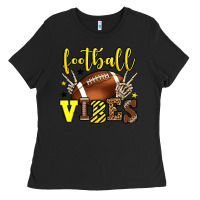 Black Football vibes yellow and black team color Ladies Tee - HowdyJamesFarm