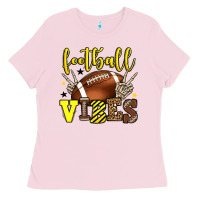 Bubblegum Pink Football vibes yellow and black team color Ladies Tee - HowdyJamesFarm