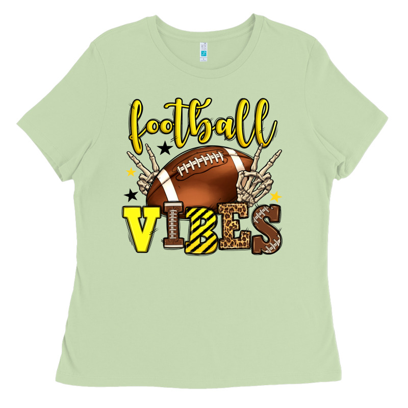 Football Vibes Yellow And Black Team Color Ladies Tee by HowdyJamesFarm | Teevron
