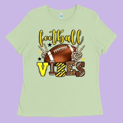Football Vibes Yellow And Black Team Color Ladies Tee Designed By Howdyjamesfarm