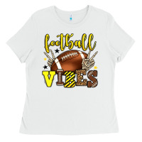 White Football vibes yellow and black team color Ladies Tee - HowdyJamesFarm