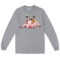 Heather Grey baby pig with cowhide ribbon Long Sleeve Tee - RanaPortraitStore