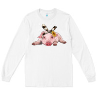 White baby pig with cowhide ribbon Long Sleeve Tee - RanaPortraitStore
