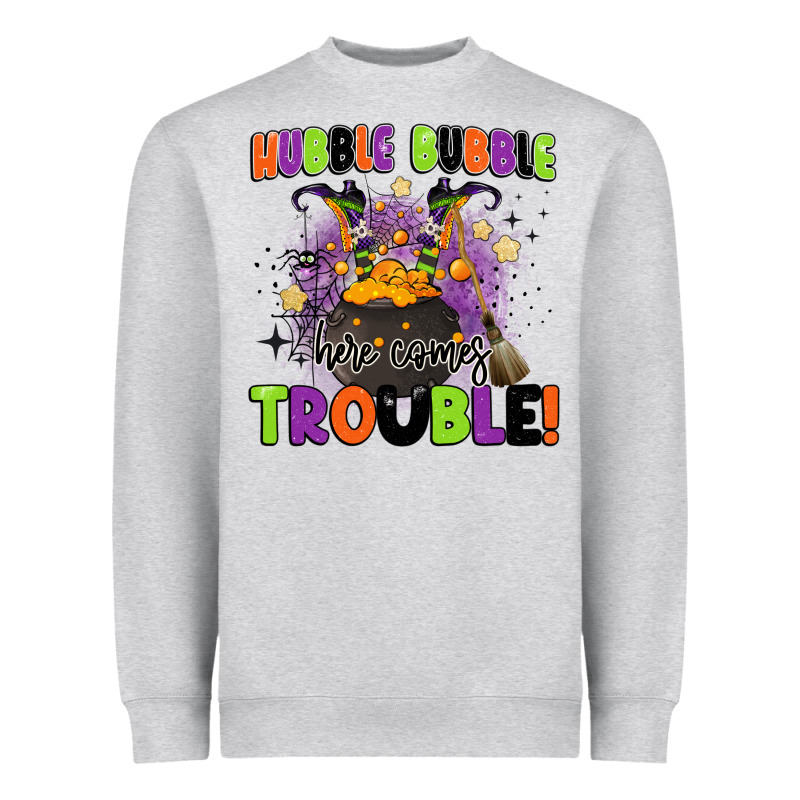 Kids Halloween Hubble Bubble Here Comes Trouble Heavyweight Sweatshirt by BarkalooDesign | Teevron