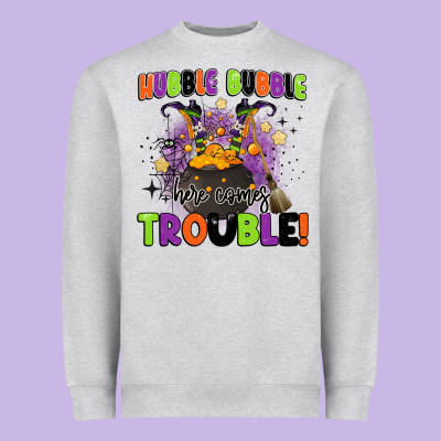 Kids Halloween Hubble Bubble Here Comes Trouble Heavyweight Sweatshirt Designed By Barkaloodesign