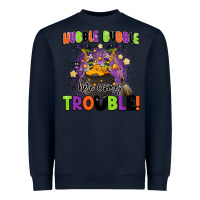 Navy kids halloween hubble bubble here comes trouble Heavyweight Sweatshirt - BarkalooDesign