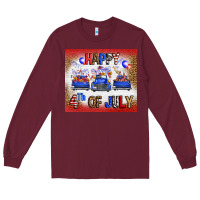 Burgundy Western Happy Fourth Of July Long Sleeve Tee - FaDigitalArtStudio