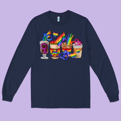 Lgbt Coffee Cups Long Sleeve Tee Designed By Fadigitalartstudio