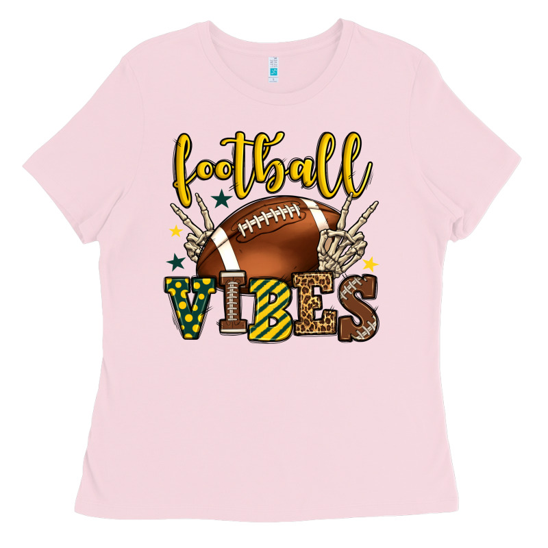 Football Vibes Yellow And Green Team Color Ladies Tee by HowdyJamesFarm | Teevron
