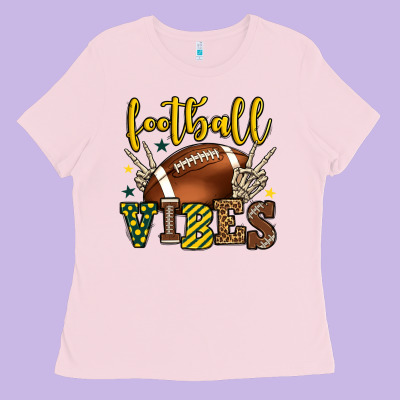 Football Vibes Yellow And Green Team Color Ladies Tee Designed By Howdyjamesfarm