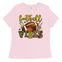 Bubblegum Pink Football vibes yellow and green team color Ladies Tee - HowdyJamesFarm